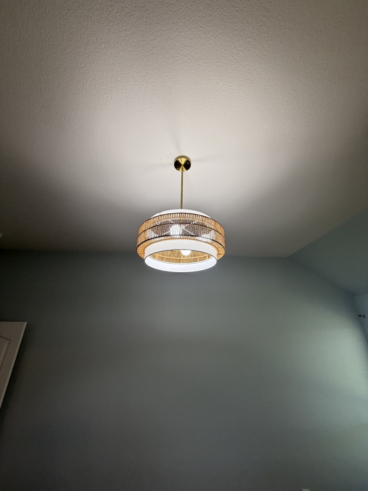 Woven pendant light installed