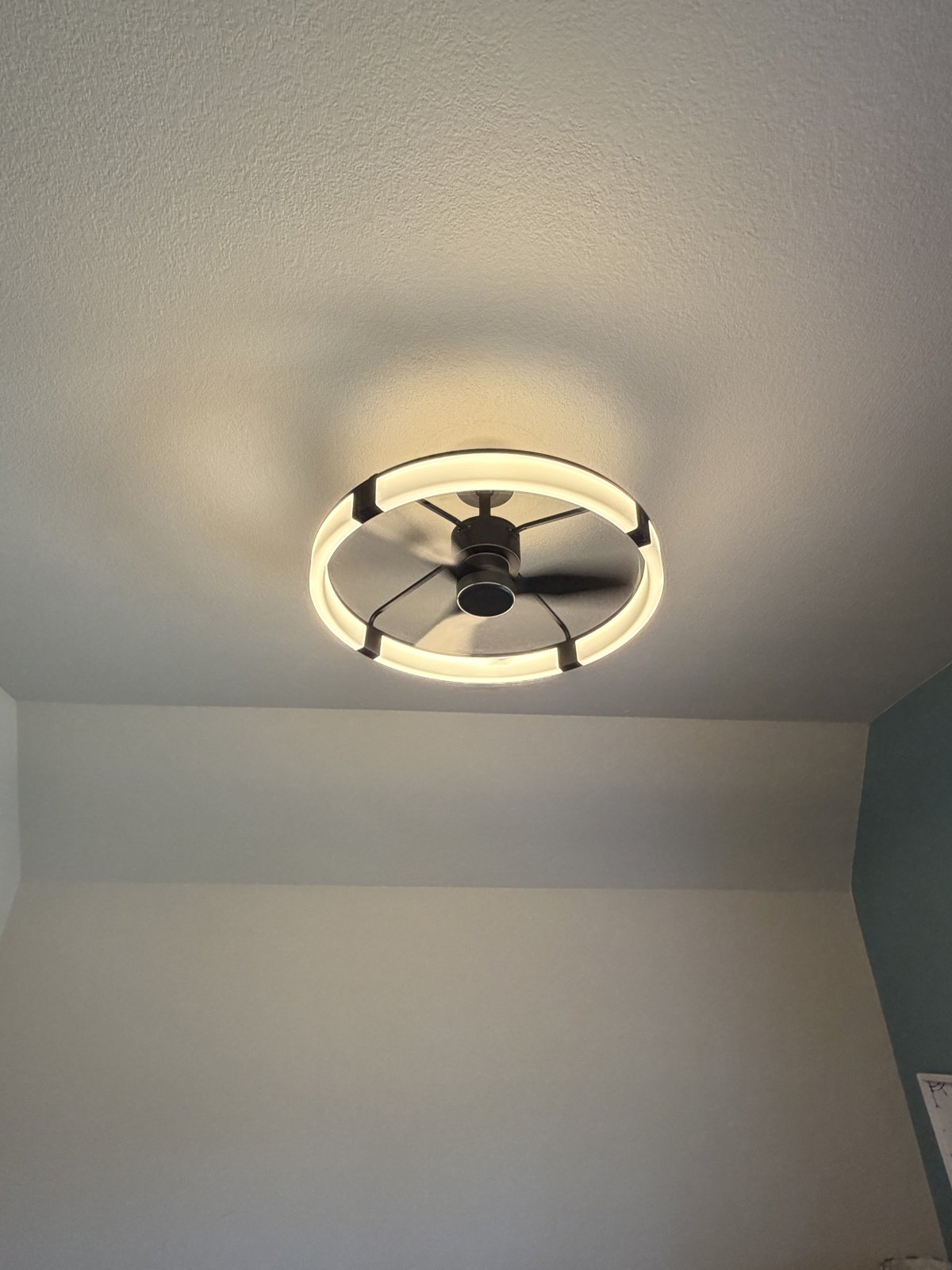 LED ring ceiling fan installed