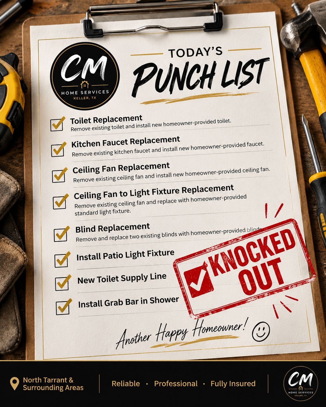 Today's punch list - every item checked off and knocked out