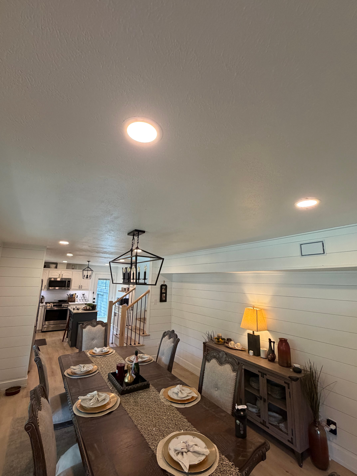 Recessed lighting upgrade over dining room