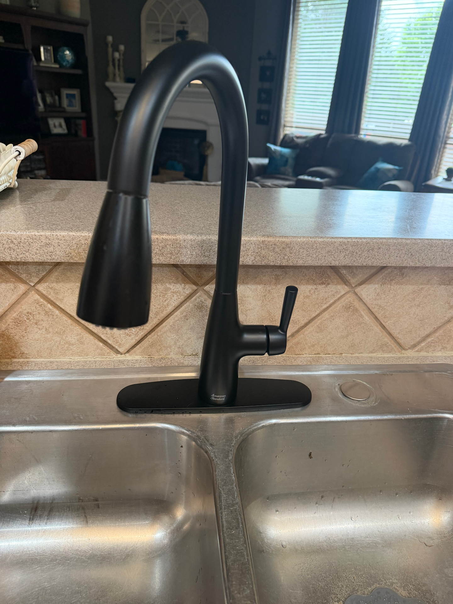 New matte black kitchen faucet installed