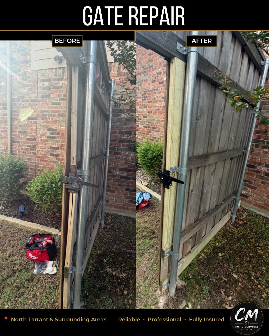 Gate repair before and after