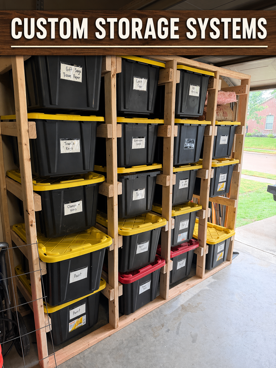 Built-in cubby system sized to actual bin dimensions.